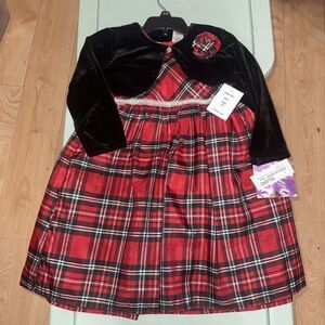 NWT Girls Sz 4/5 Red Plaid Christmas Dress Velvet Jacket Silver Sparkle NEW $48